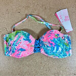 NWT! Lilly Pulitzer, Sandy Lattice Bandeau Bikini Top Fished my Wish Preppy Sz 8